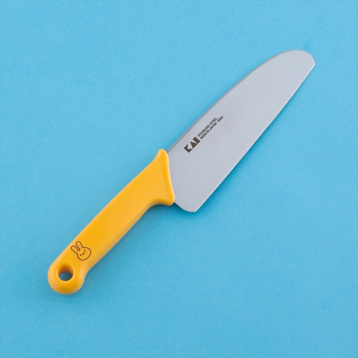 KAI FG5001 Little Chef's Club Kid's Knife, Serrated Blade, Rabbit, Yellow, Made in Japan - Usagi Shop