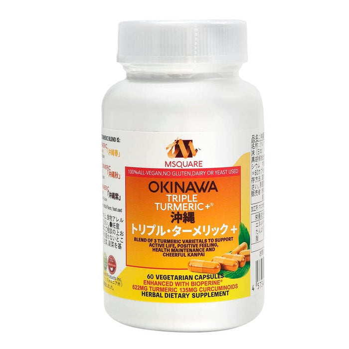 MSquare Okinawa Triple Turmeric + with Black Pepper Fruit Extract (BioPerine®), 766mg Turmeric, 100mg Curcumin, 60 Vegetarian Capsules - Usagi Shop