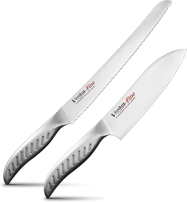 VCN-2B Shimomura Verdun Fine Santoku Knife Set, 160 mm (6.3 inches) / Bread Slicer, 220 mm (8.7 inches), 2-Piece Set, Made in Japan - Usagi Shop